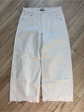 Citizens Of Humanity White Relaxed Wide-Leg Jeans with Raw Hem